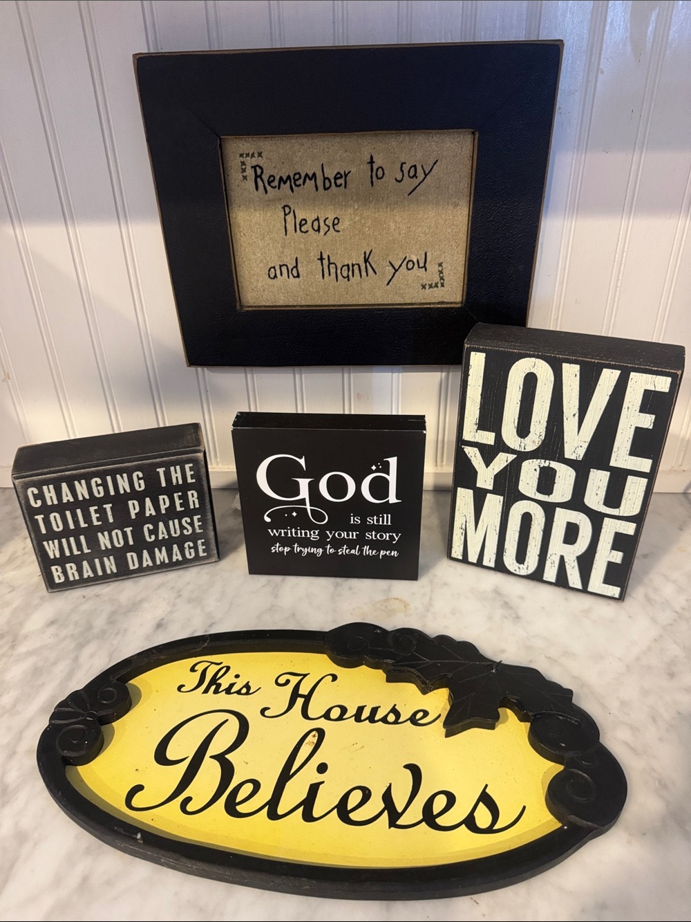 Primitives by Kathy Black and Yellow "This House Believes" Decorative Plaque